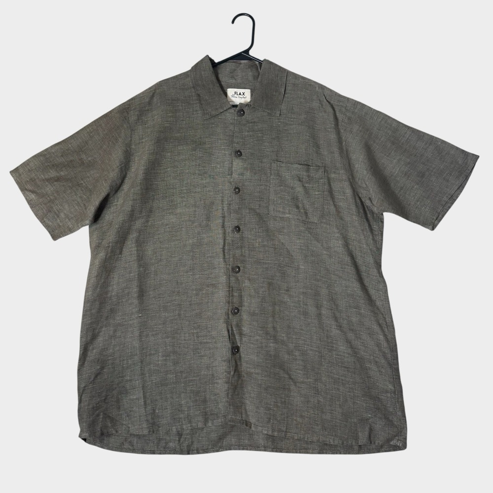 FLAX 100% Linen Camp Shirt Short Sleeve Men Large Green Coastal Old Money Resort